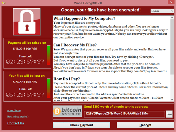 The ransom note left by WannaCry ransomware.
